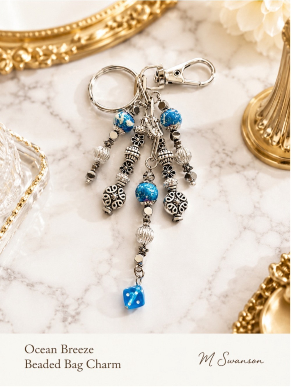 NEW Ocean Breeze Dice Handmade Bag Charm Keychain Unique Crystal Accessory (#33)